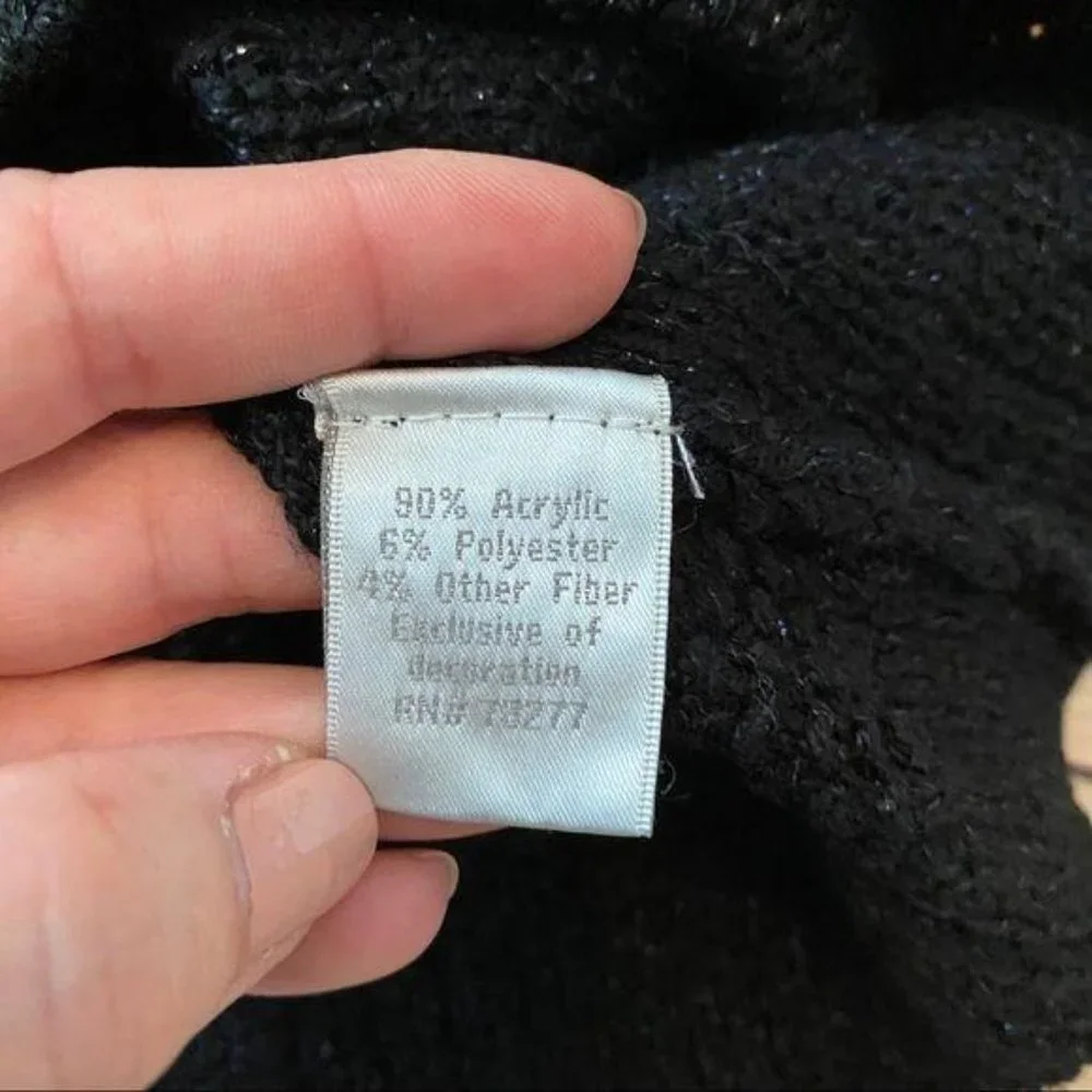 Lauren Conrad Black Sparkle Bow Crew Sweater M - Picture 13 of 13